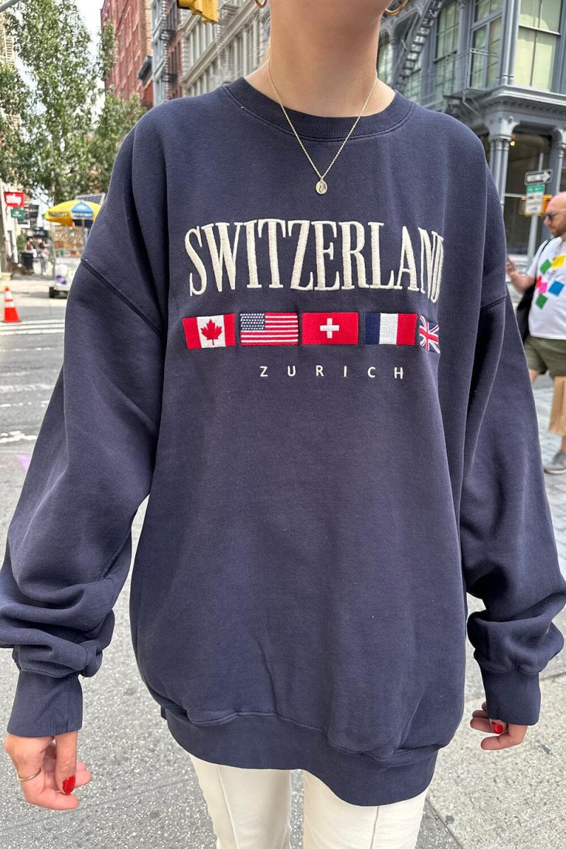 Classic Navy Erica Switzerland Flag Sweatshirt Sweatpants & Sweatshirts Women Brandy Melville - 1
