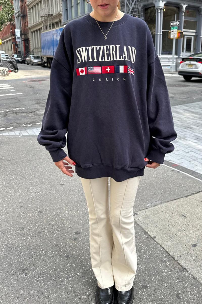 Classic Navy Erica Switzerland Flag Sweatshirt Sweatpants & Sweatshirts Women Brandy Melville - 2