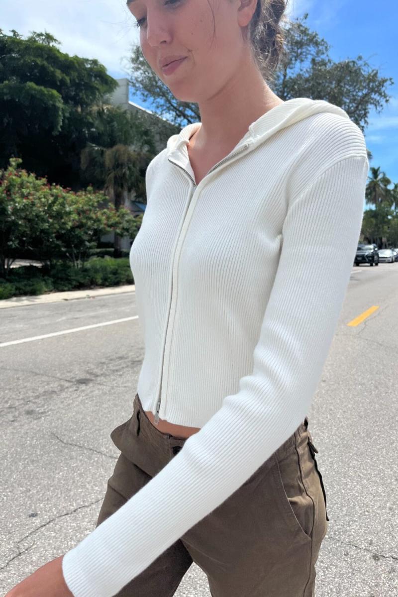 Women White Sweatpants & Sweatshirts Brandy Melville Arden Crop Hoodie - 2