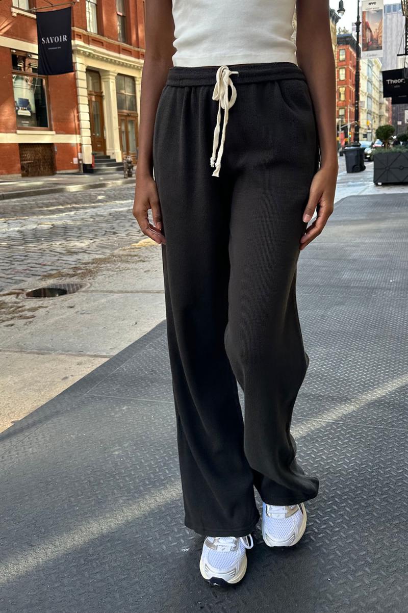 Sweatpants & Sweatshirts Black Women Brandy Melville Anastasia Waffle Sweatpants