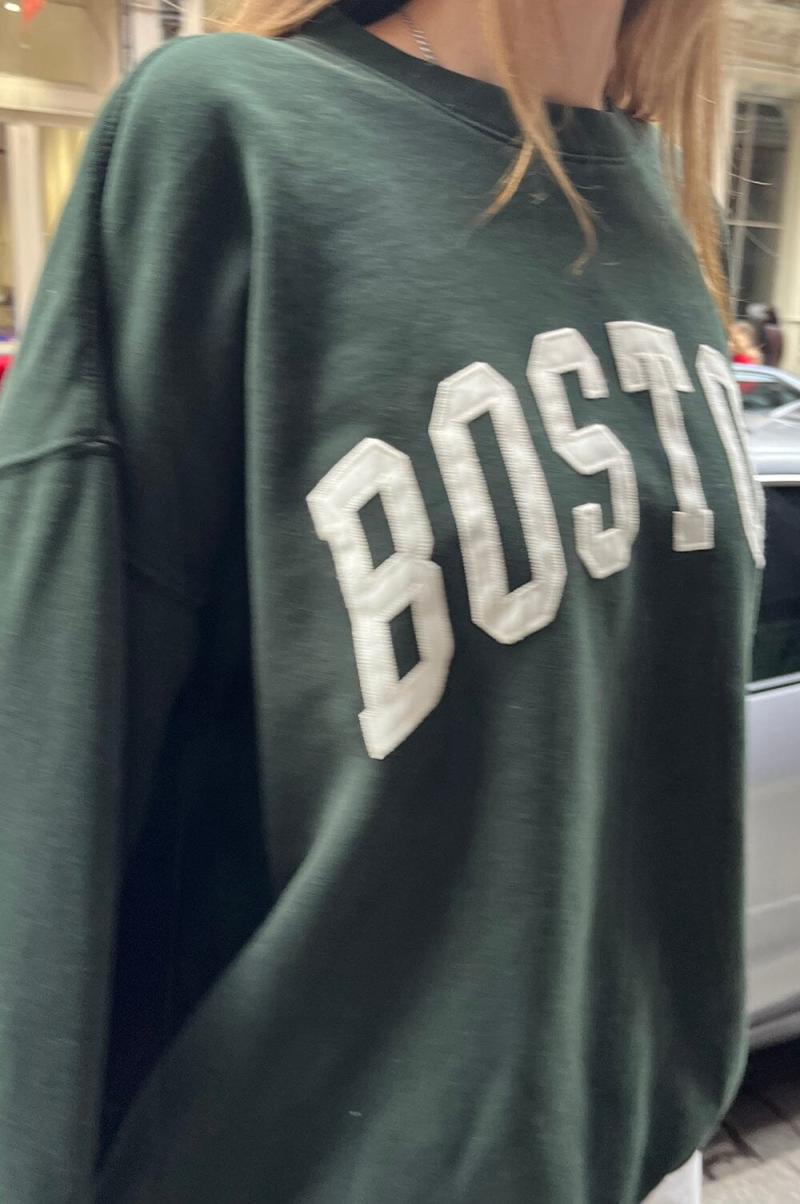 Brandy Melville Erica Boston Sweatshirt Women Dark Green Sweatpants & Sweatshirts - 1