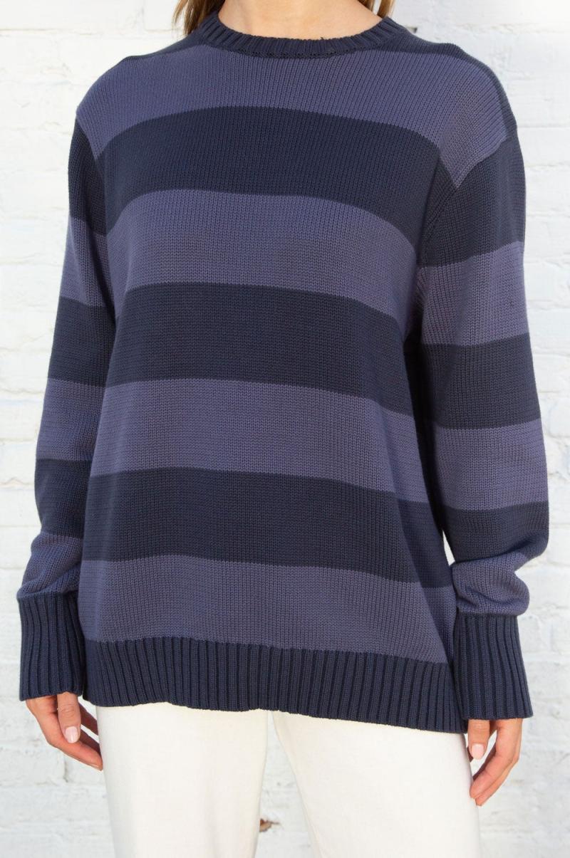 Sweaters Brandy Melville Women Midnight Blue And Faded Blue Stripes Brianna Cotton Thick Stripe Sweater - 1