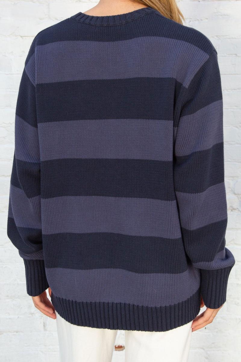 Sweaters Brandy Melville Women Midnight Blue And Faded Blue Stripes Brianna Cotton Thick Stripe Sweater - 3