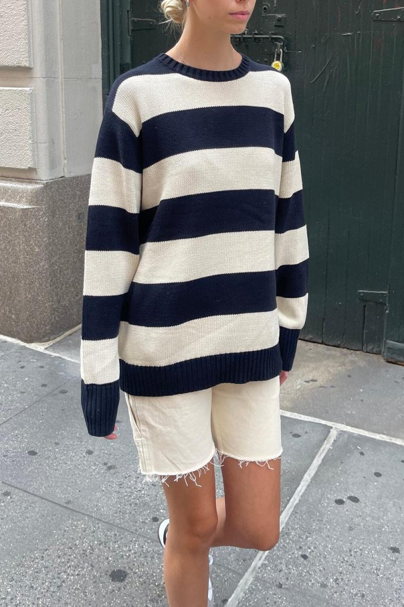 Brandy Melville Burgundy Ivory Stripes Women Brianna Cotton Thick Stripe Sweater Sweaters - 4