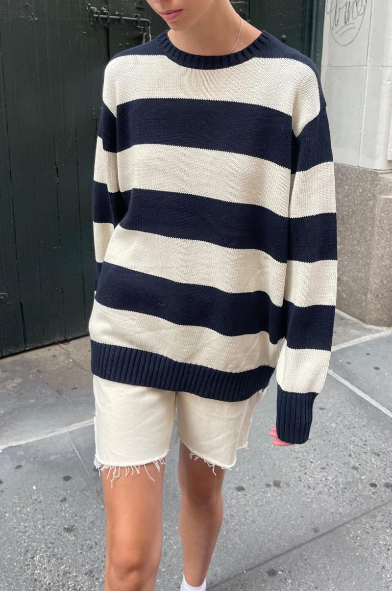 Brandy Melville Burgundy Ivory Stripes Women Brianna Cotton Thick Stripe Sweater Sweaters