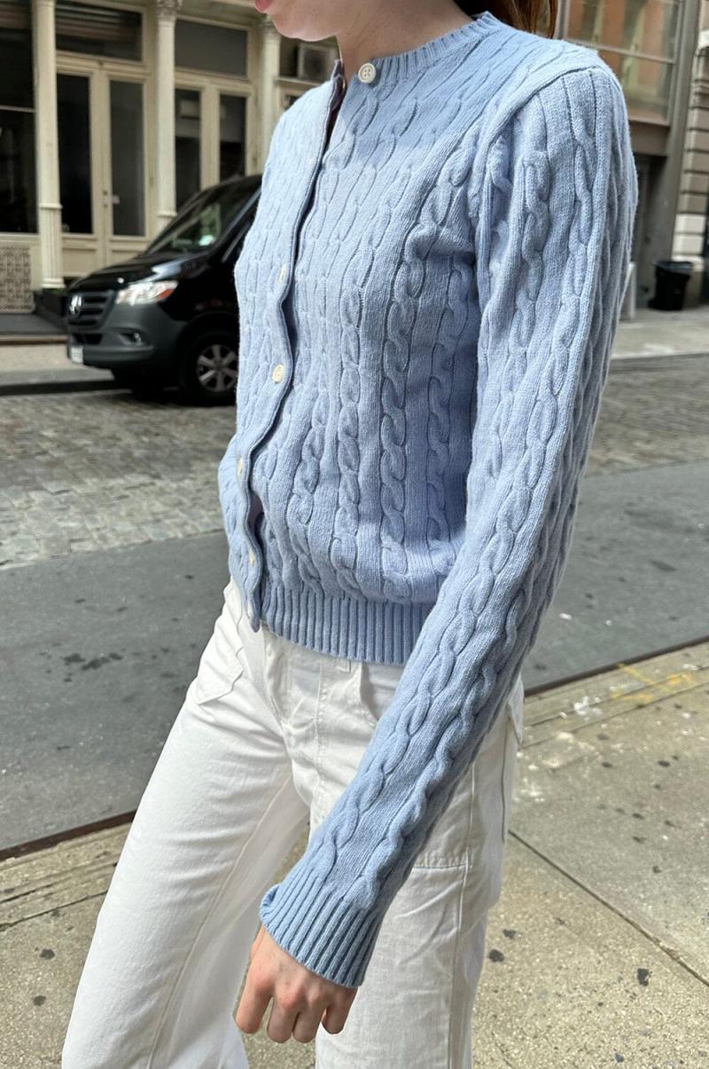 Olsen Wool Cable Knit Cardigan Women Sweaters Light Blue Brandy Melville - 2