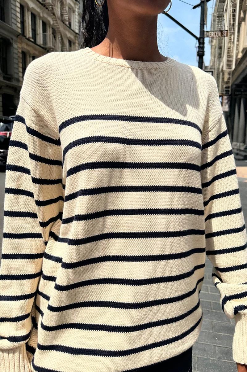 Sweaters Blue Ivory Stripe Brianna Cotton Thin Stripe Sweater Women Brandy Melville - 2