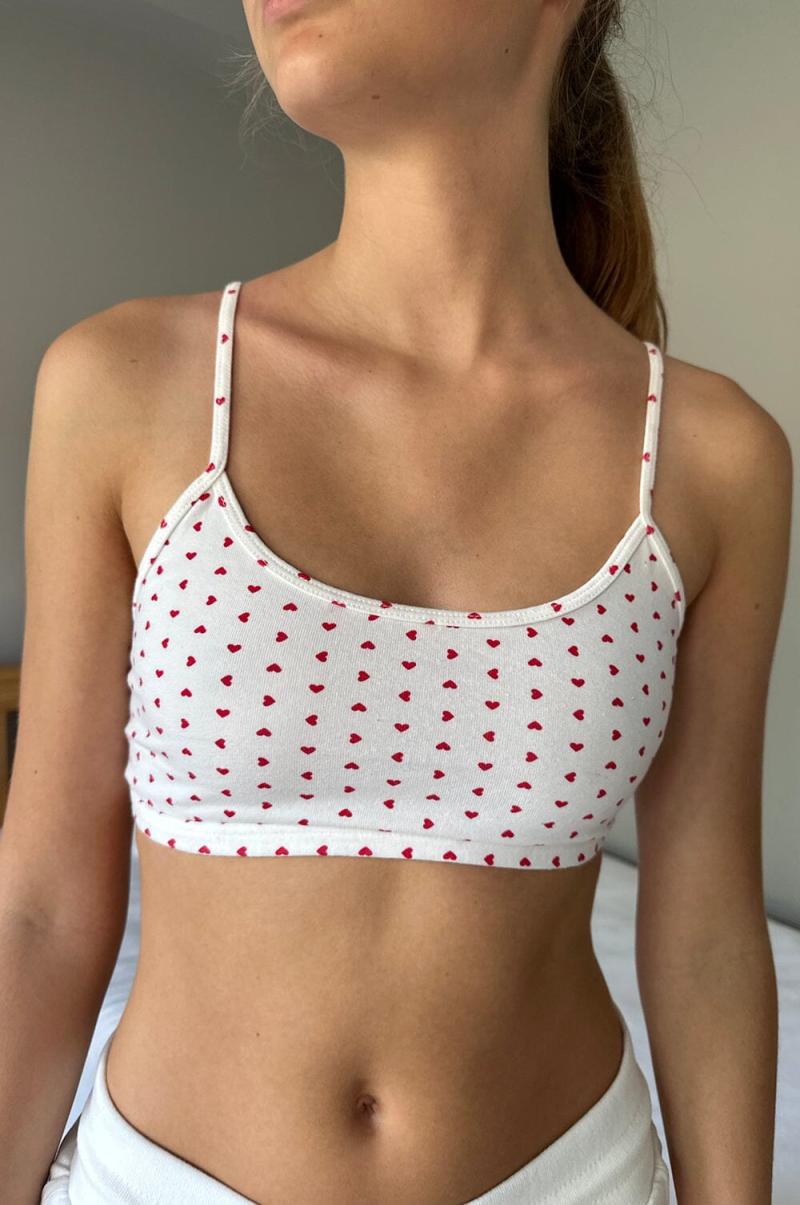 White With Red Hearts Laney Hearts Bra Top Women Tops Brandy Melville - 1