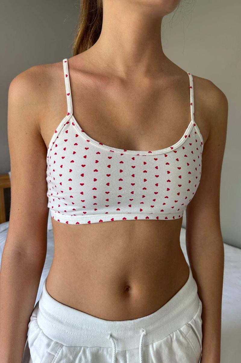 White With Red Hearts Laney Hearts Bra Top Women Tops Brandy Melville - 2