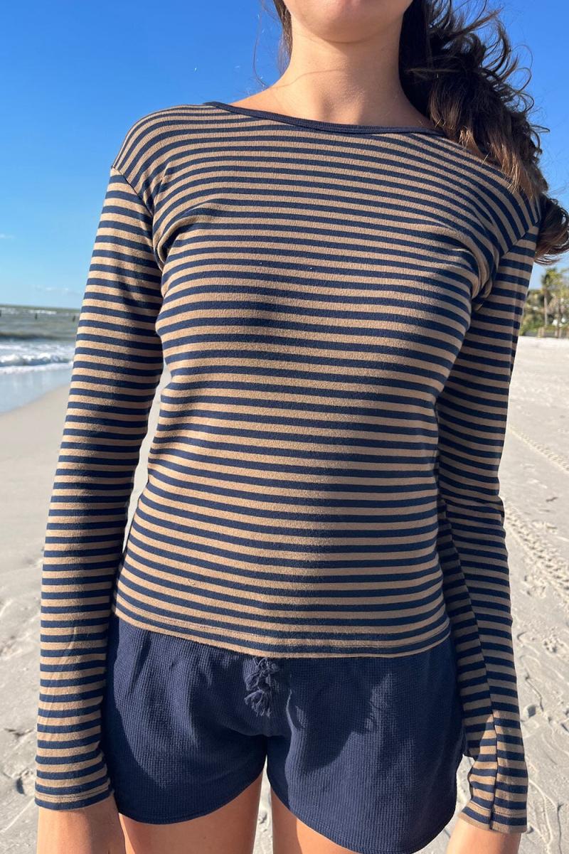 Leah Striped Top Brown With Black Stripes Women Tops Brandy Melville - 1