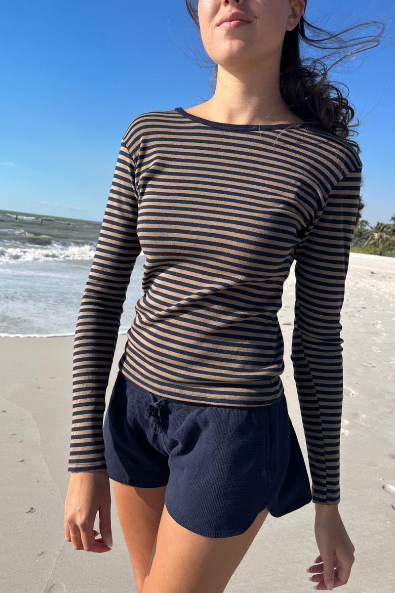 Leah Striped Top Brown With Black Stripes Women Tops Brandy Melville - 2