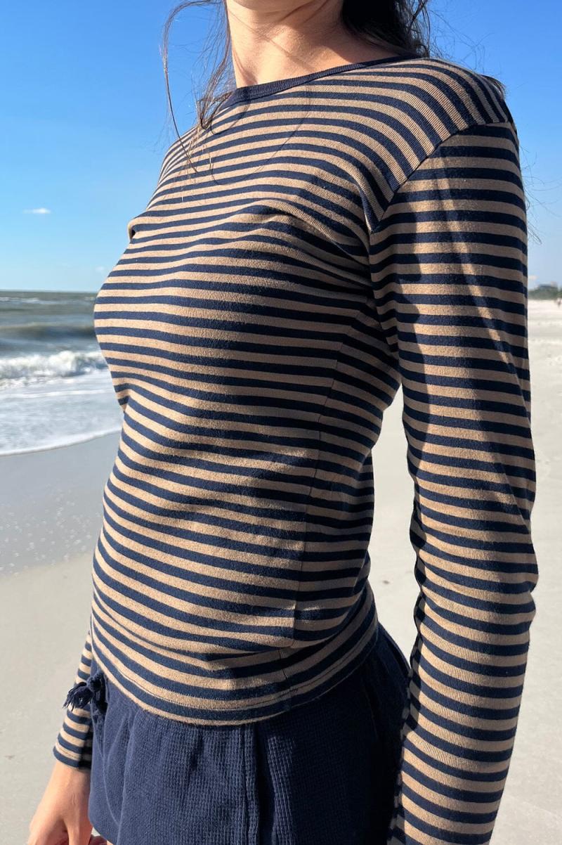 Leah Striped Top Brown With Black Stripes Women Tops Brandy Melville - 3