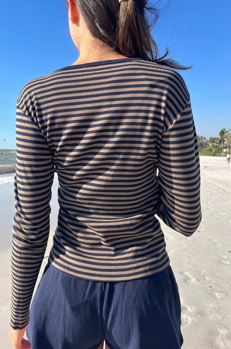 Leah Striped Top Brown With Black Stripes Women Tops Brandy Melville - 4