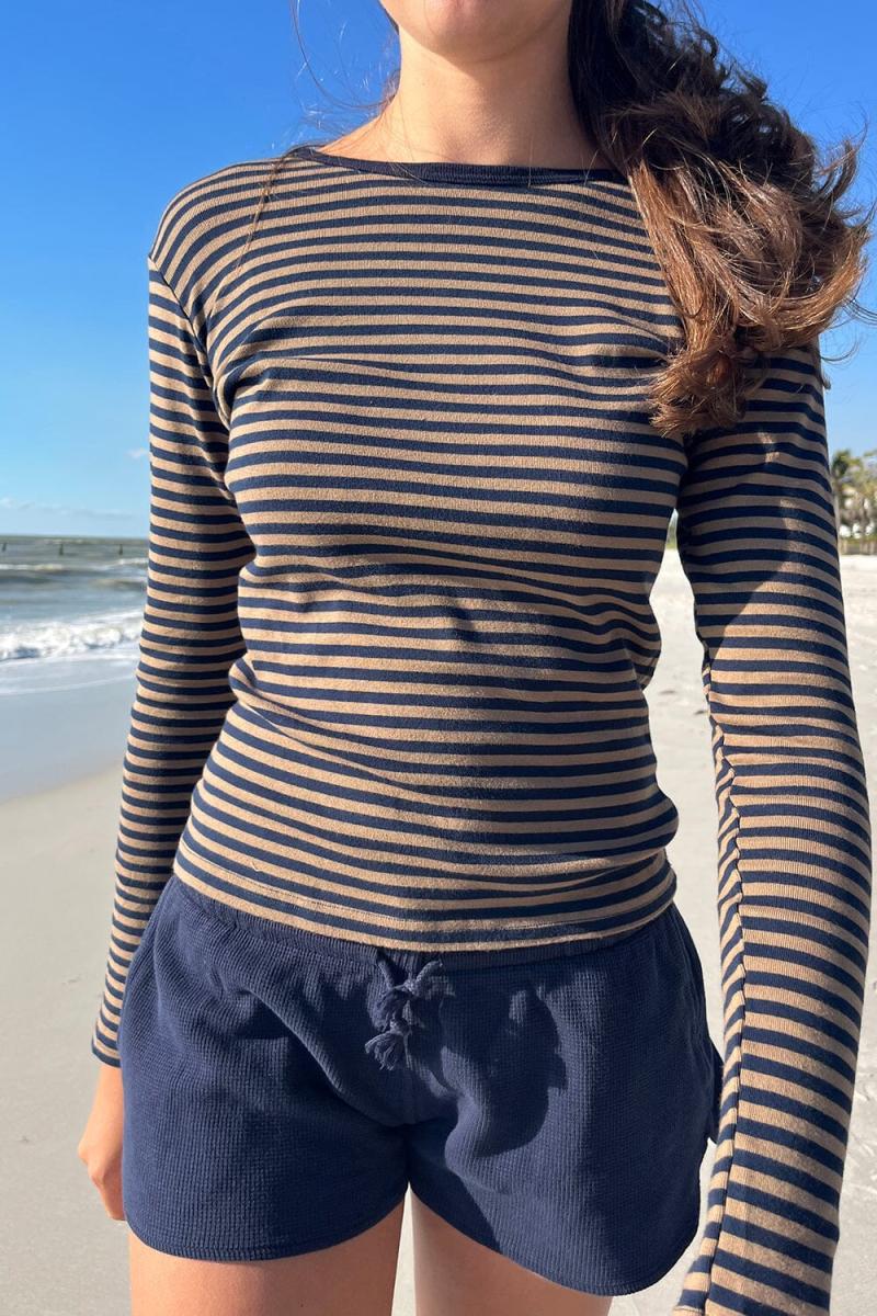 Leah Striped Top Brown With Black Stripes Women Tops Brandy Melville