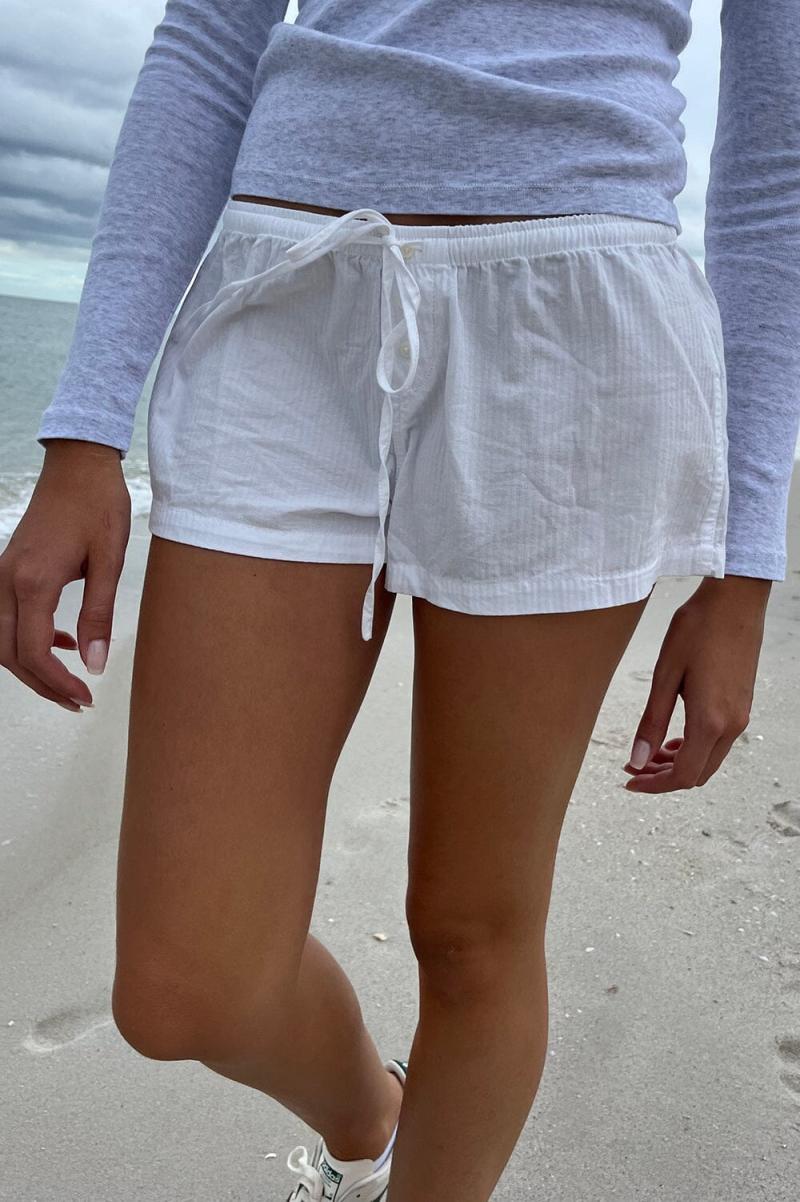 Brandy Melville Aimee Cotton Shorts White Women Bottoms - 1