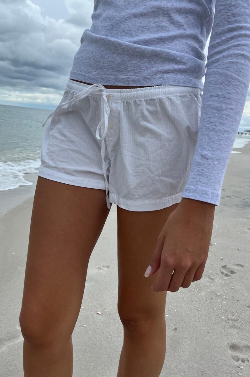 Brandy Melville Aimee Cotton Shorts White Women Bottoms - 2
