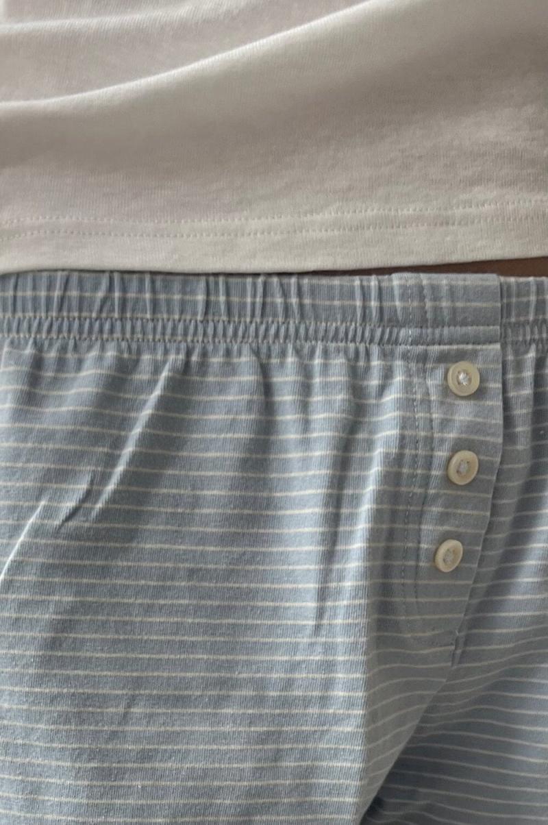 Keira Stripe Shorts Women Bottoms Brandy Melville Baby Blue White Stripes - 2