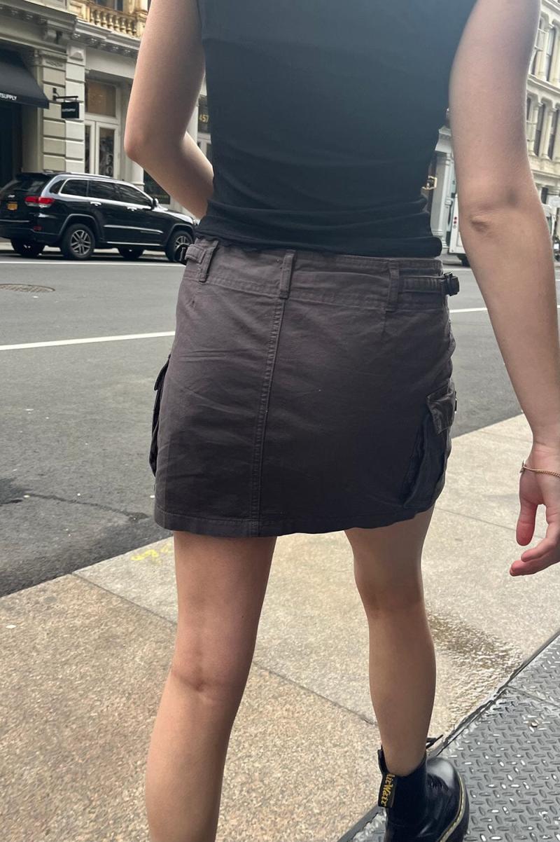 Women Bottoms Brandy Melville Beverly Buckle Cargo Mini Skirt Grey - 1