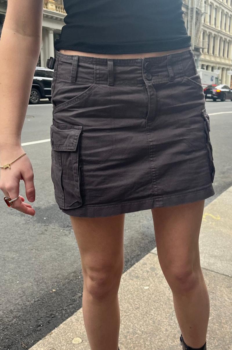 Women Bottoms Brandy Melville Beverly Buckle Cargo Mini Skirt Grey - 2