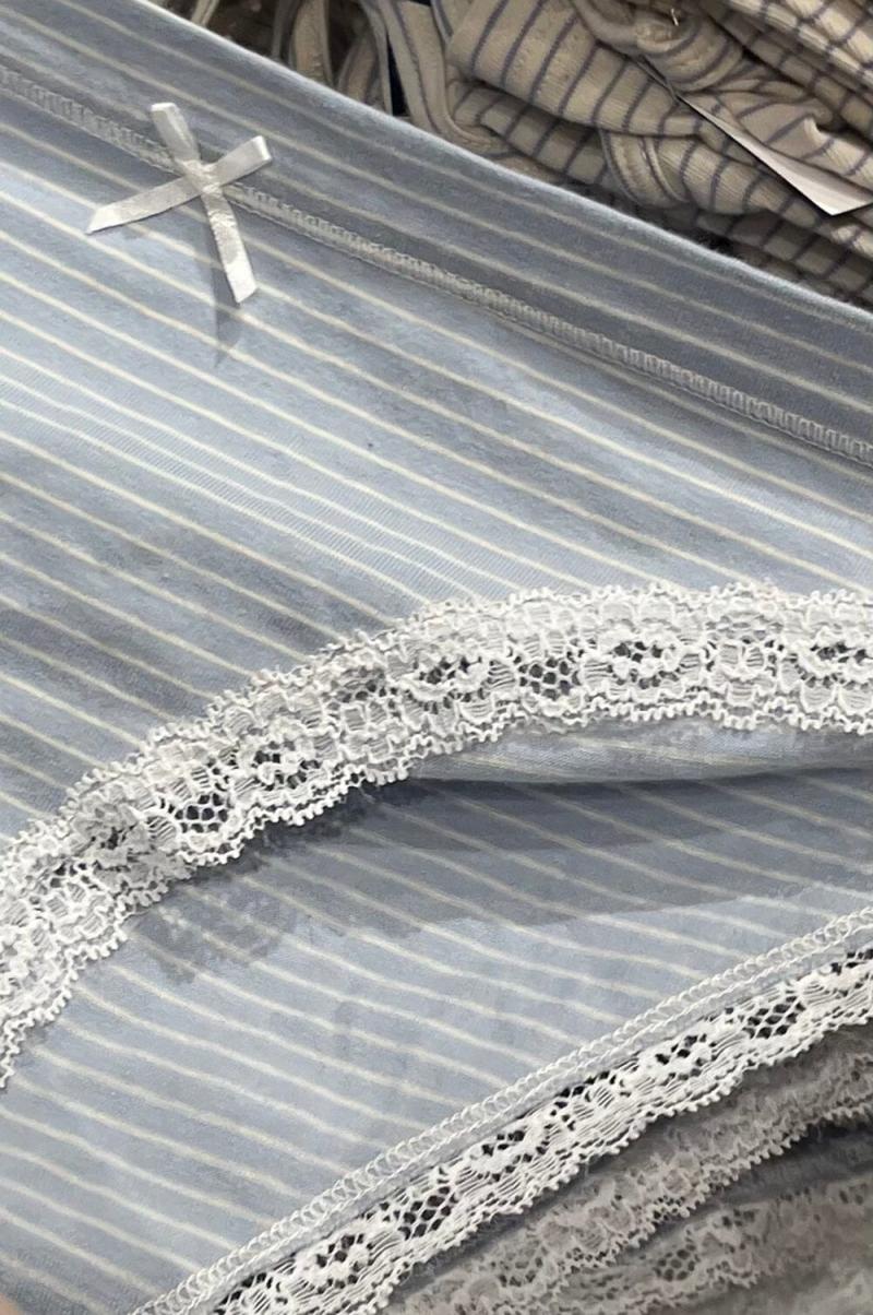 Women Light Blue And White Stripes Stripes Stripe Bow Underwear Brandy Melville - 4