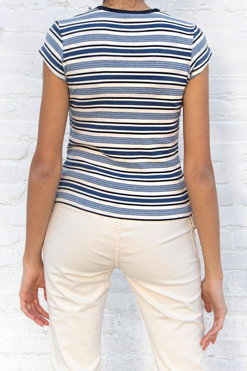 Women Brandy Melville Hailie Stripe Top Stripes Navy Blue Cream Stripe - 3