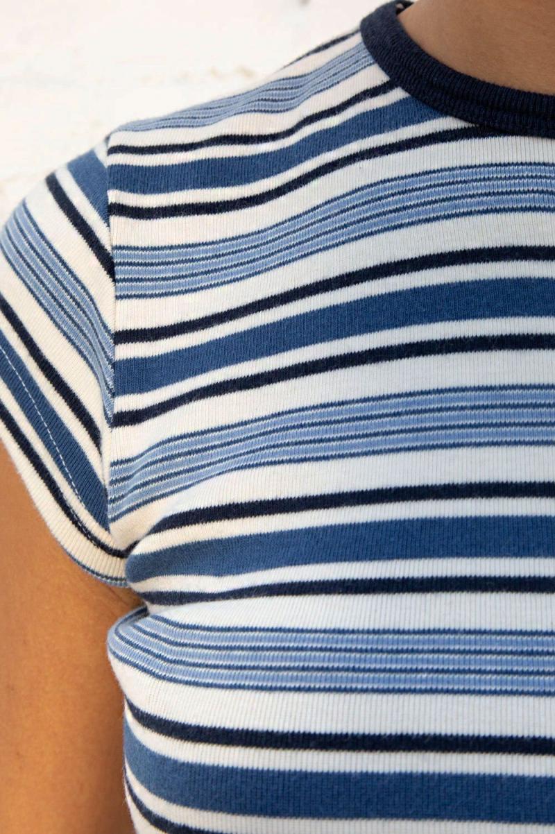 Women Brandy Melville Hailie Stripe Top Stripes Navy Blue Cream Stripe - 4
