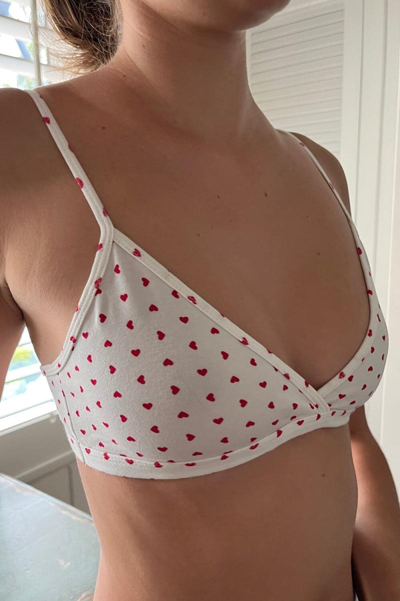 Matching Sets White With Red Hearts Polina Heart Bra Top Women Brandy Melville - 2