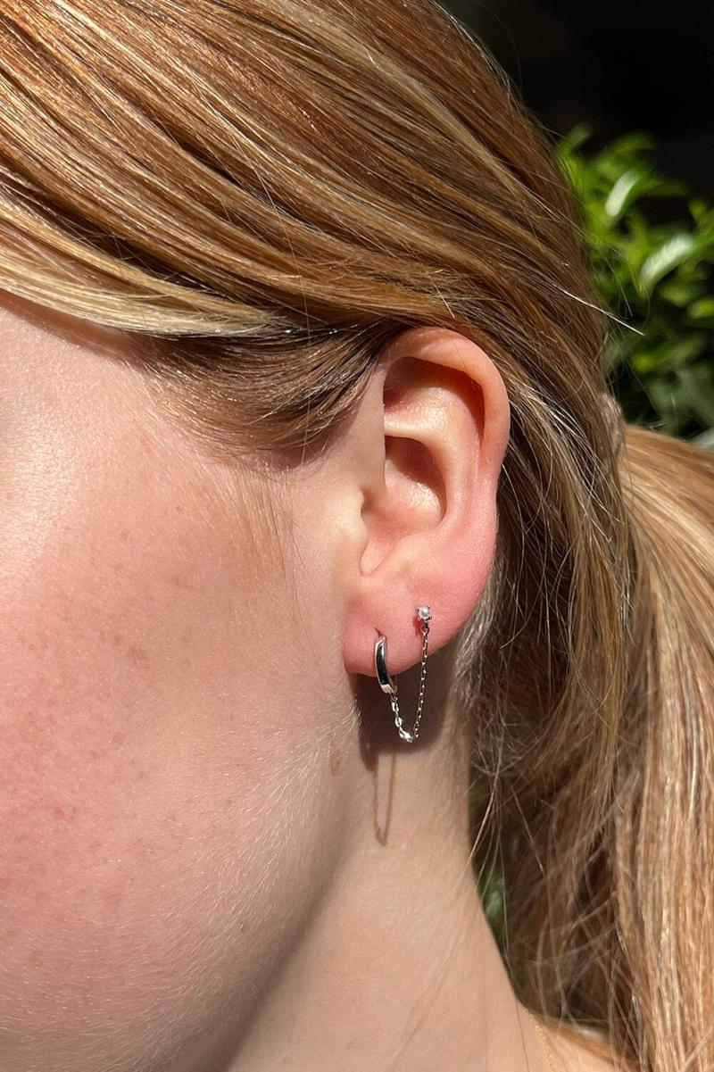 Women Jewelry Silver Pearl Stud Chainlink Hoop Earrings Brandy Melville