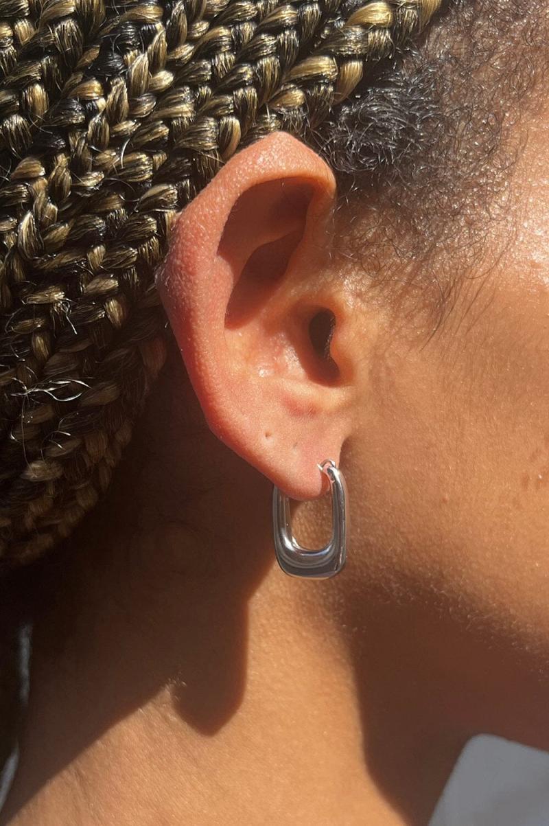 Jewelry Women Gold Brandy Melville Rectangle Hoop Earrings - 2