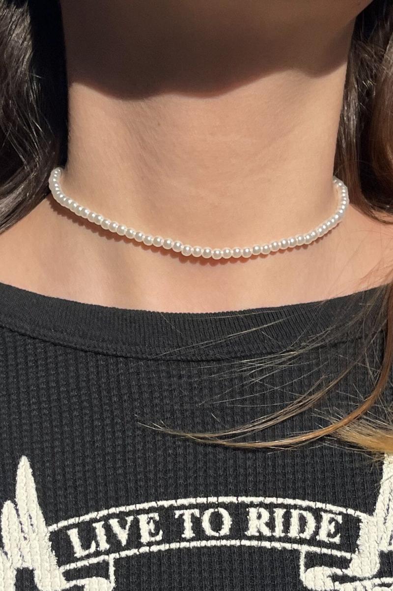 Women Jewelry Pearl Necklace Silver Brandy Melville - 1