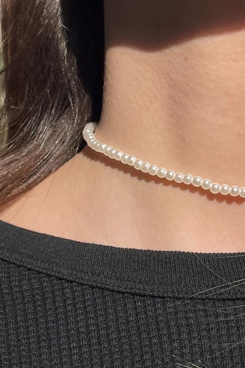 Women Jewelry Pearl Necklace Silver Brandy Melville - 2
