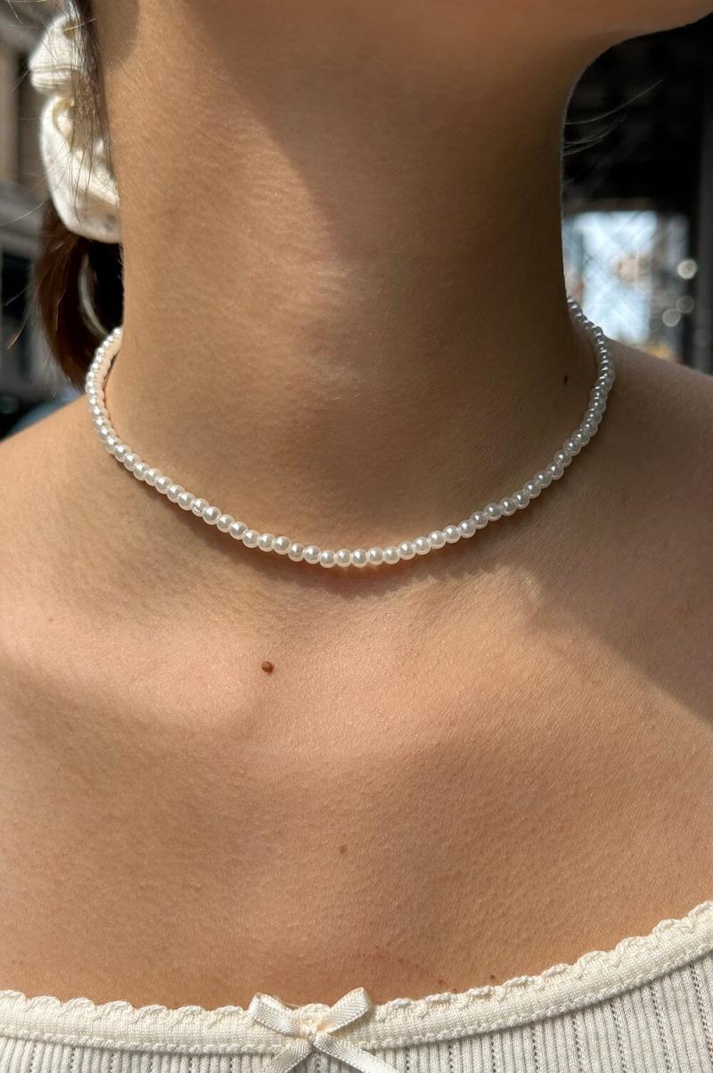 Women Jewelry Pearl Necklace Silver Brandy Melville