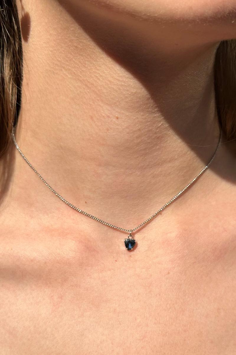 Women Silver Brandy Melville Heart Charm Necklace Jewelry - 1