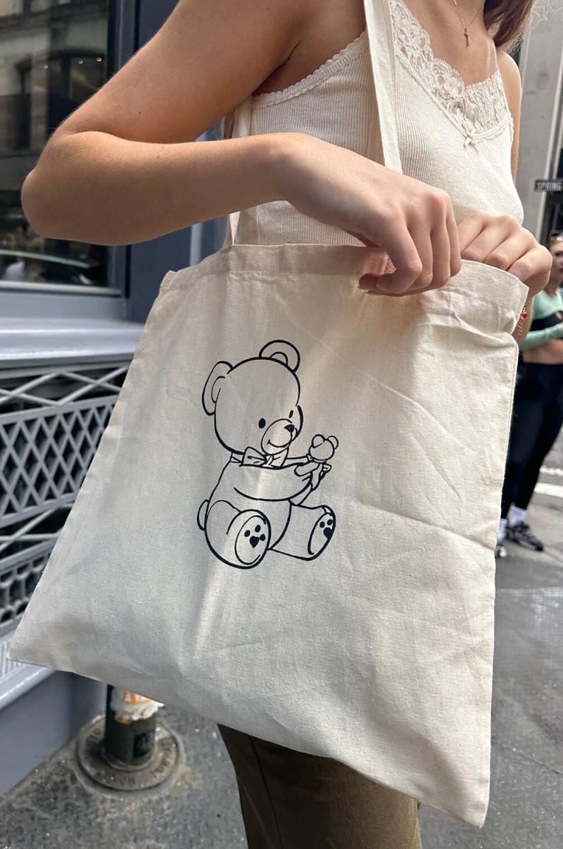 Women Teddy Bear Tote Bag Ivory Bags & Backpacks Brandy Melville