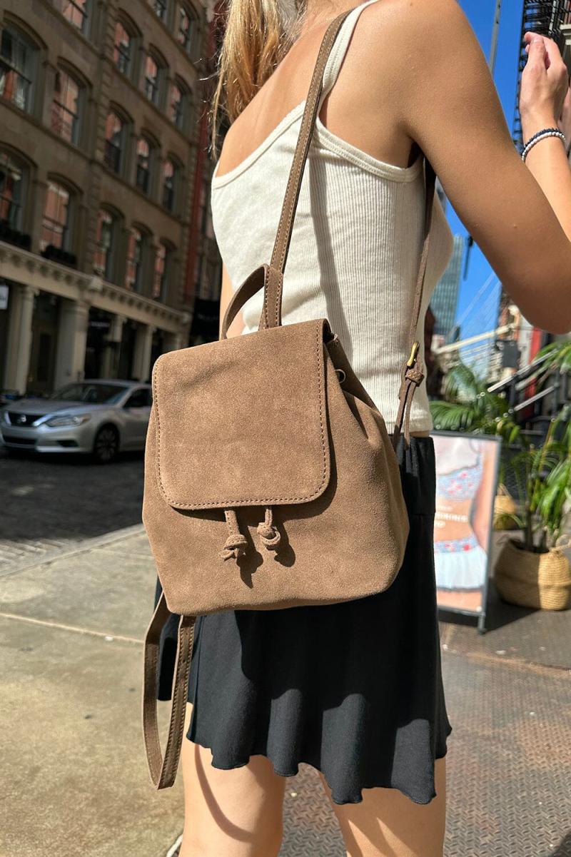 Brandy Melville Brown Women Bags & Backpacks Leather Mini Backpack - 1