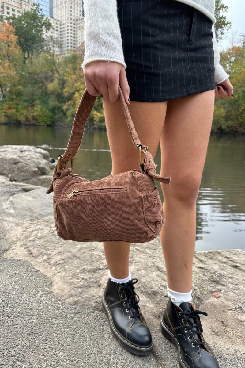 Brandy Melville Corduroy Buckles Bag Bags & Backpacks Women Brown - 2