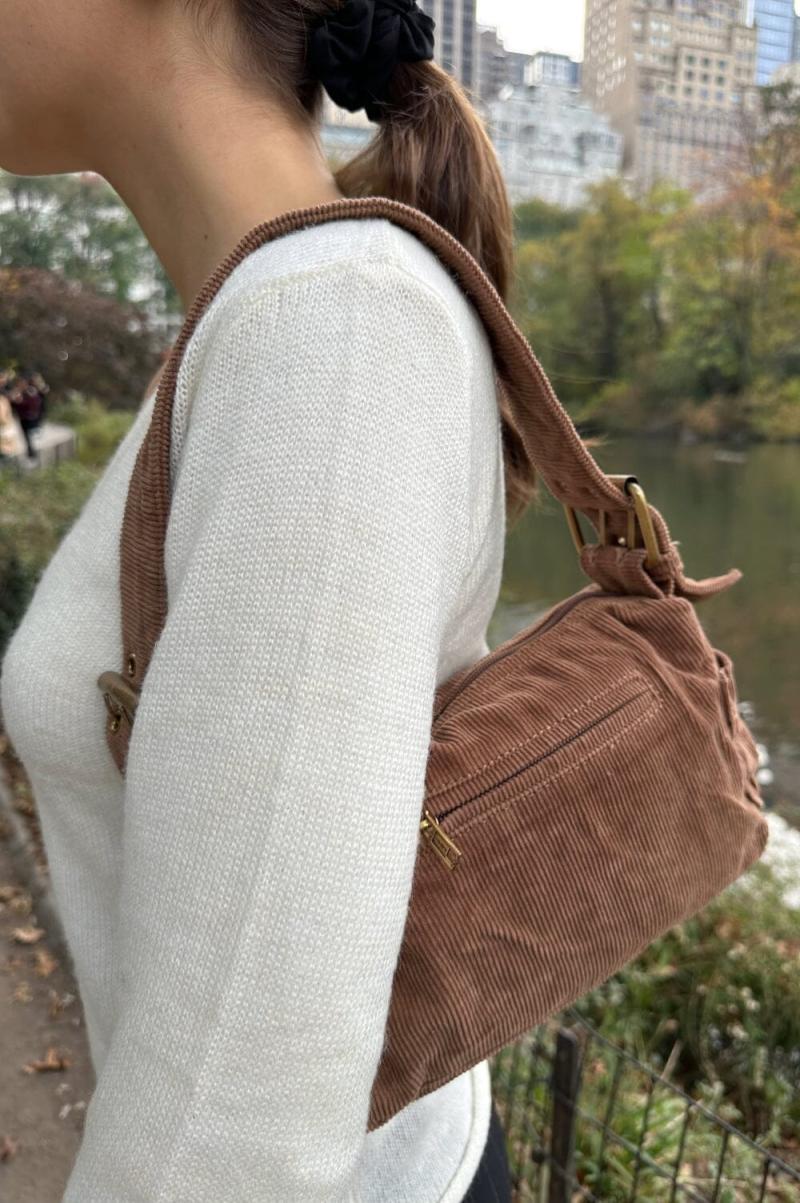 Brandy Melville Corduroy Buckles Bag Bags & Backpacks Women Brown