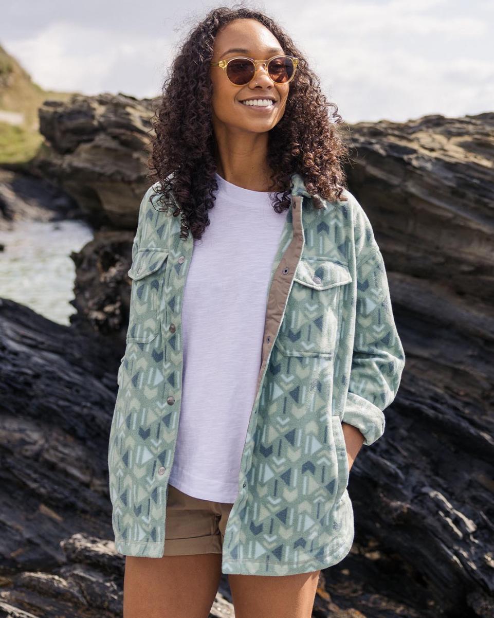 Women East Recycled Polar Fleece Shirt Cost-Effective Fleece Pistachio Ore Pattern Passenger Clothing