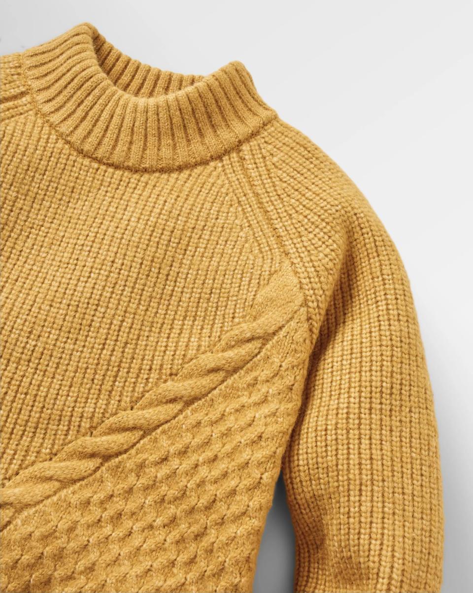 Women Passenger Clothing Knitwear Sustainable Cozy Recycled Cable Knit Jumper Mustard Gold - 1