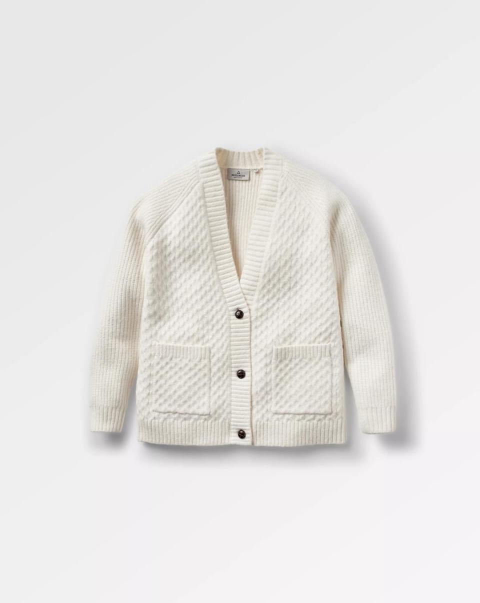 Off White Passenger Clothing Comfortable Knitwear Homey Recycled Knit Cable Cardigan Women - 4