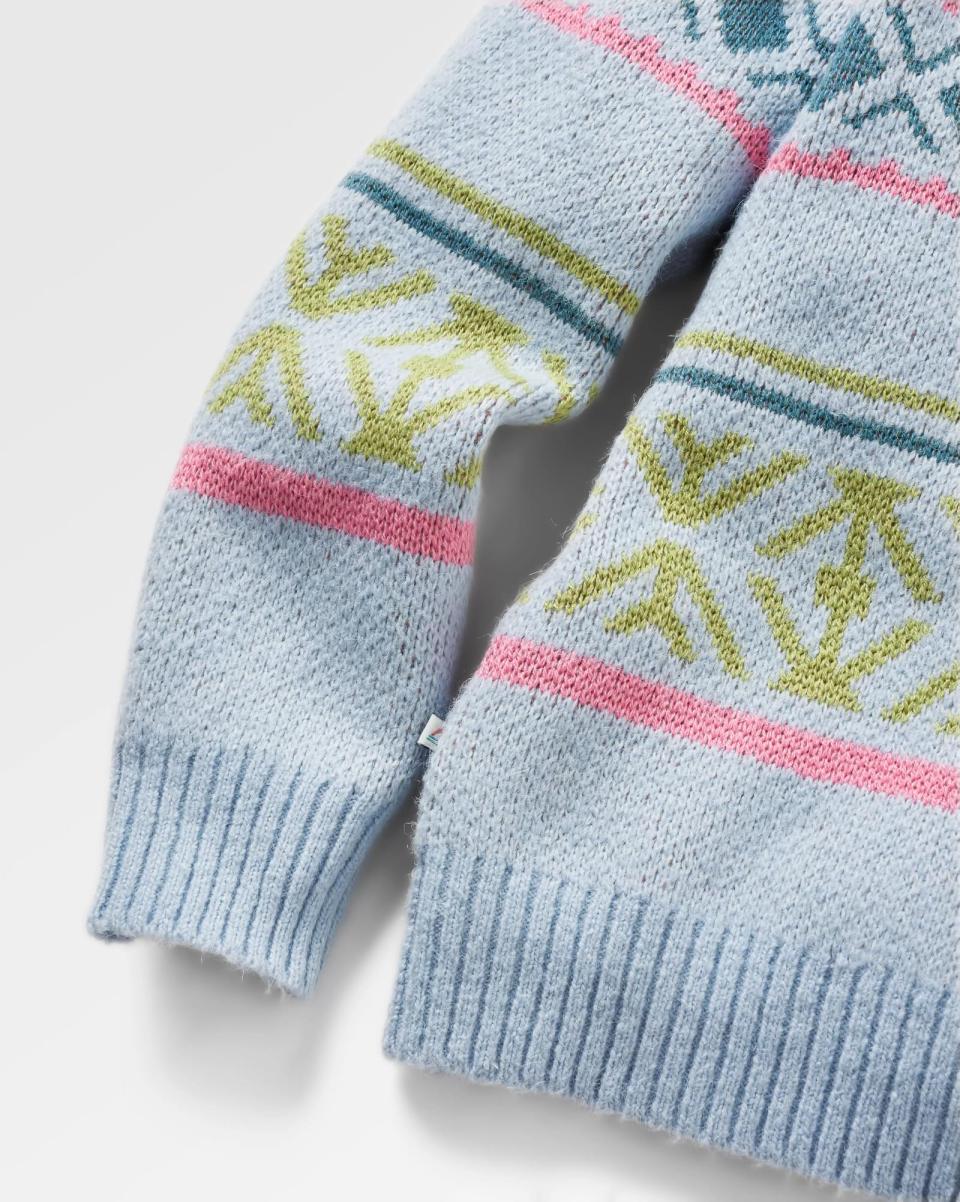 Whimsical Recycled Knit Jumper Passenger Clothing Clean Knitwear Women Homespun Stripe Blue Fog - 1