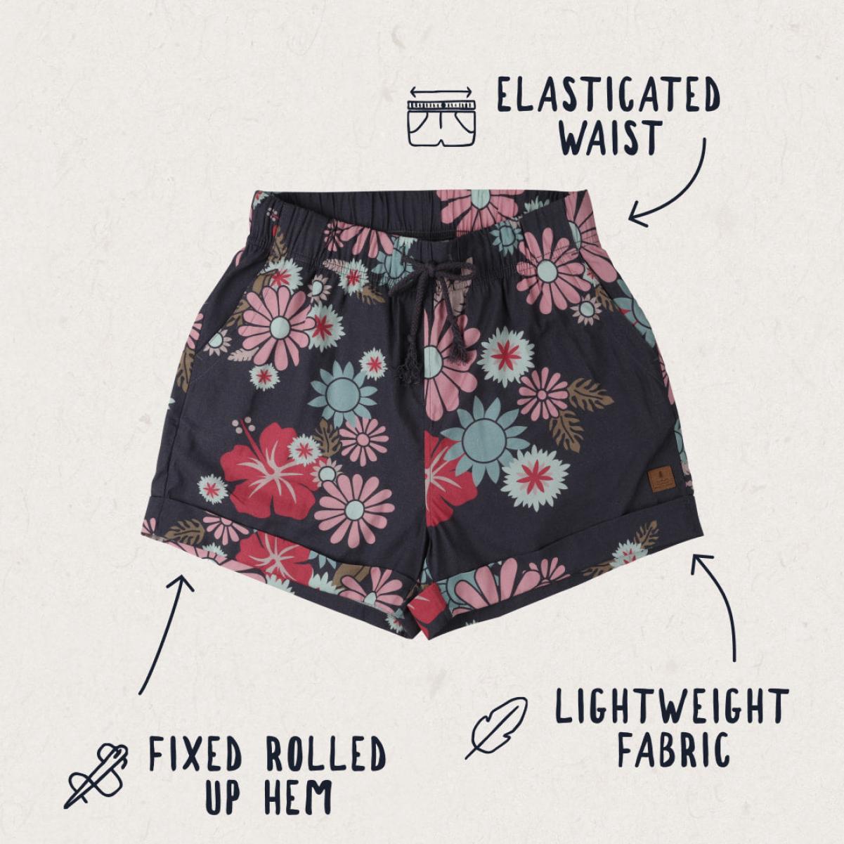 Shorts Introductory Offer Passenger Clothing Santosa Shorts Black Flower Burst Women - 1