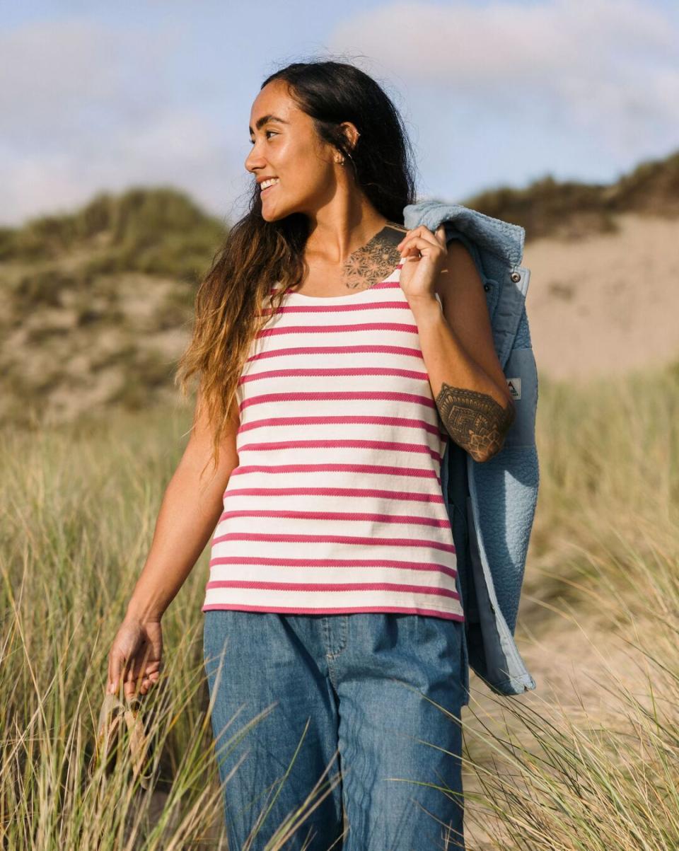 Guaranteed Passenger Clothing Sage Stripe Vest Fuchsia Women Tops & T-Shirts