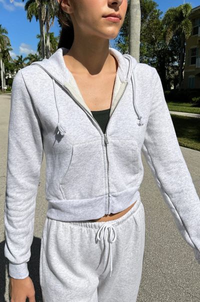 Brandy Melville Women Sweatpants & Sweatshirts Crystal Hoodie Silver Grey
