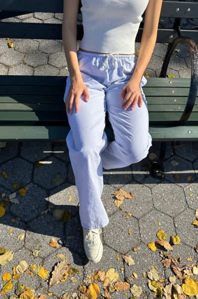 Anastasia Linen Pants Sweatpants & Sweatshirts Women Light Blue And White Stripes Brandy Melville