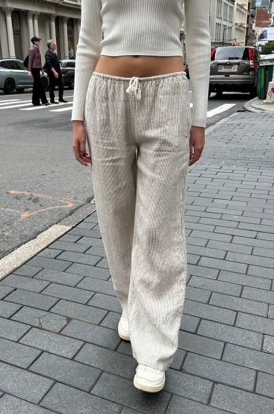 White With Beige Stripes Brandy Melville Women Sweatpants & Sweatshirts Anastasia Linen Pants
