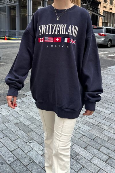Classic Navy Erica Switzerland Flag Sweatshirt Sweatpants & Sweatshirts Women Brandy Melville