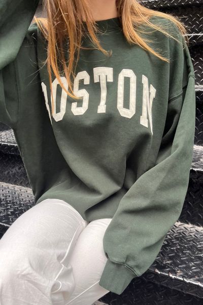 Brandy Melville Erica Boston Sweatshirt Women Dark Green Sweatpants & Sweatshirts