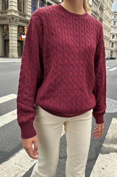 Brianna Cotton Cable Knit Sweater Burgundy Women Sweaters Brandy Melville