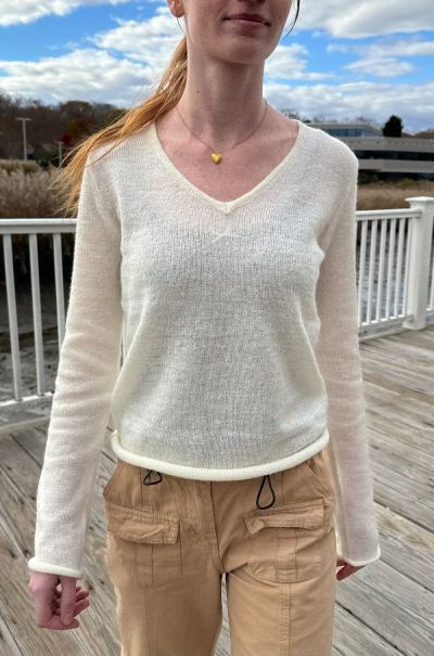 Brandy Melville Andi Mohair V-Neck Sweater Ivory Women Sweaters